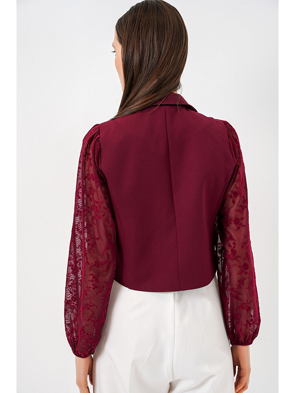 Kadın Desenli Kısa Ceket 0751 - Bordo-4