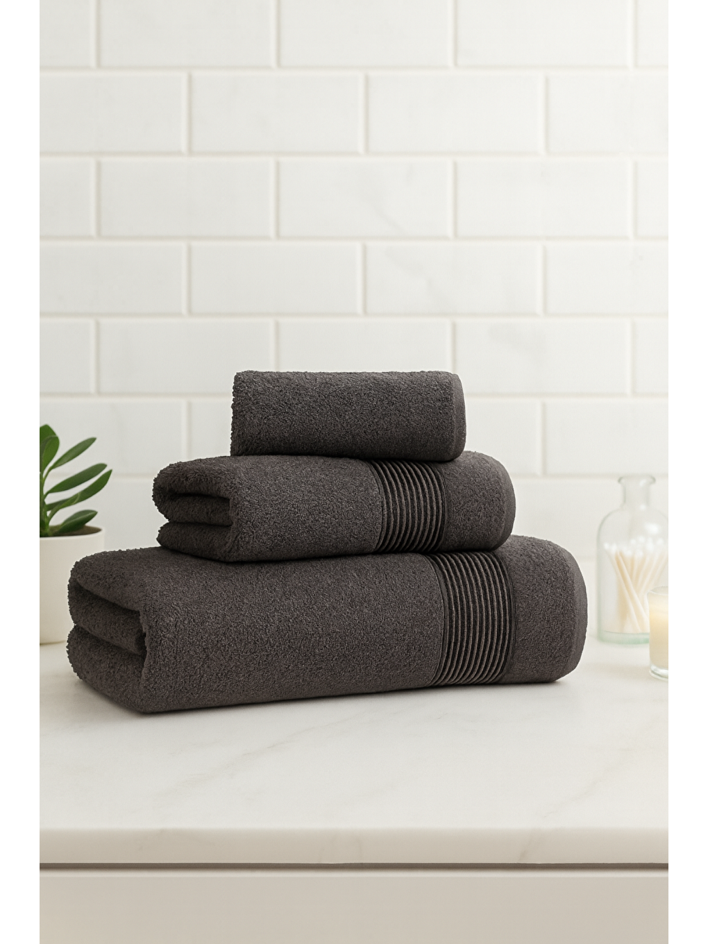 Antrasit Ezgi 3'lü Havlu Seti