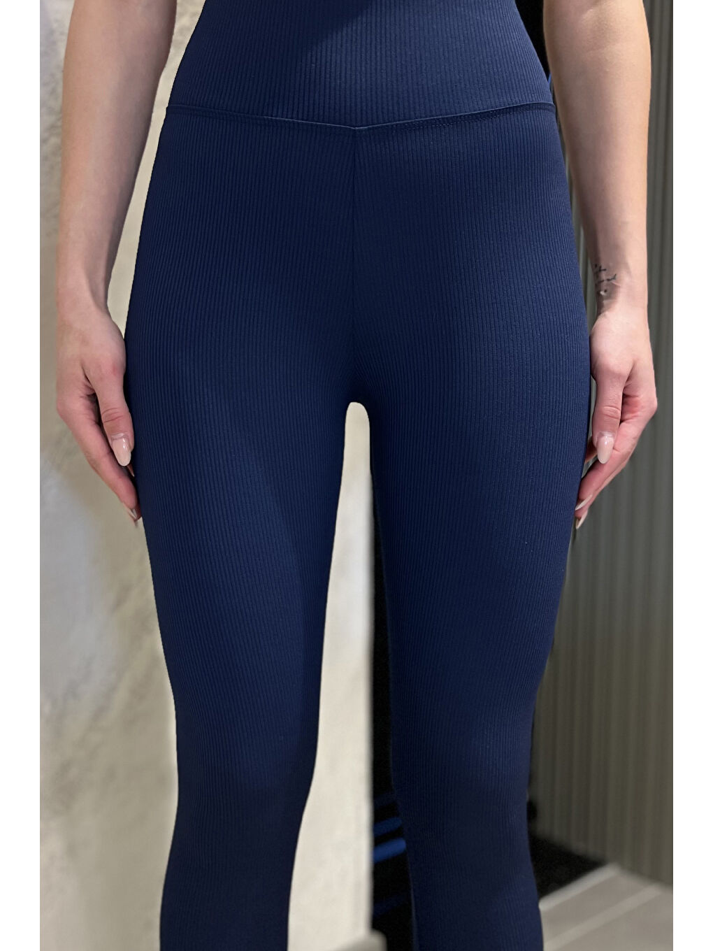 Lacivert Kadın Yüksek Bel Elastanlı Tayt-3