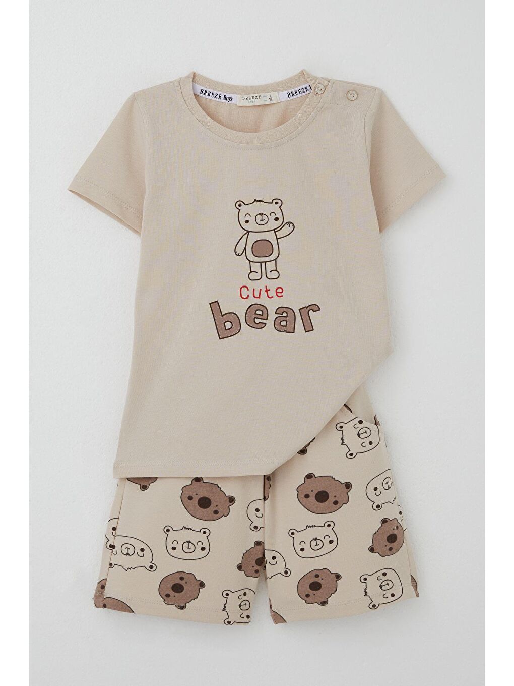 Erkek Bebek Şortlu Takım Havalı Ayıcık Baskılı Bej (9 Ay-3 Yaş)-2