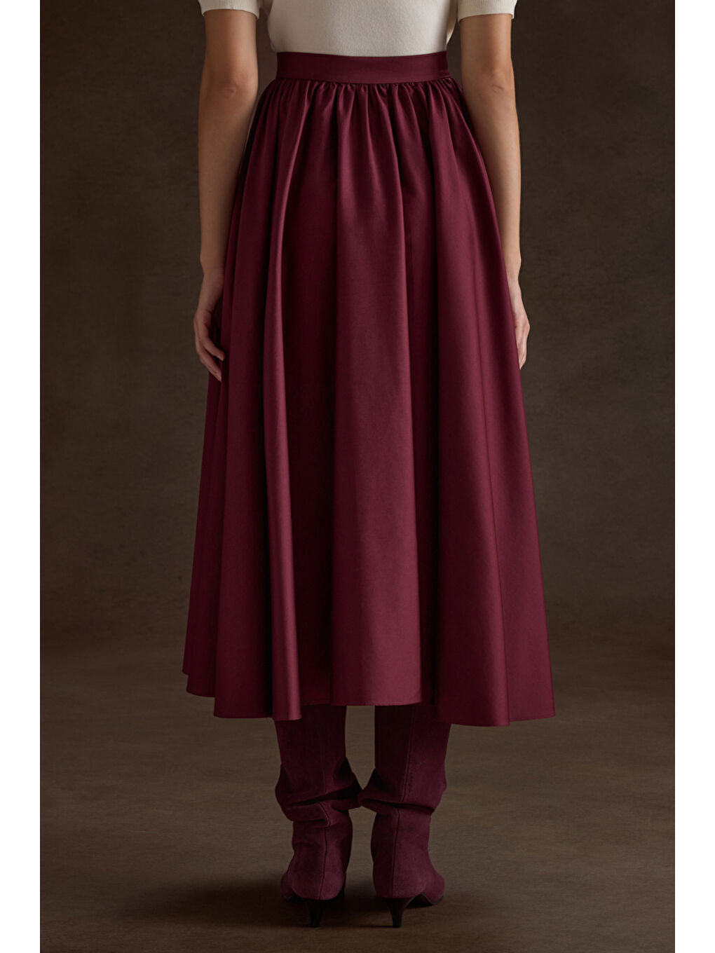 Bordo Büzgülü Kloş Pamuk Etek-3