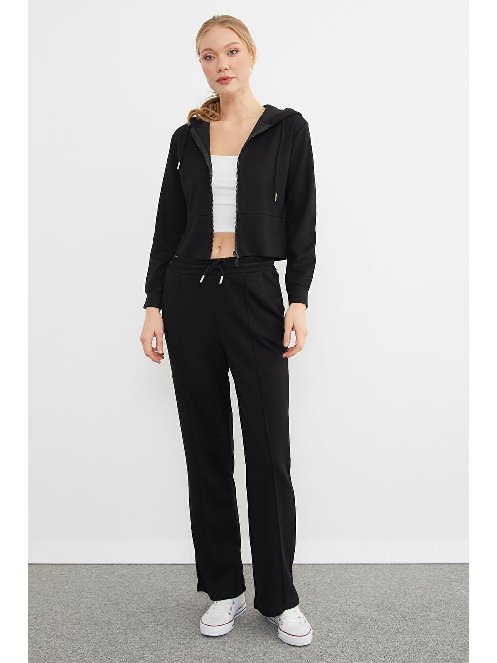 Siyah Basic Kapüşonlu Çimalı Modal Eşofman Takımı-1