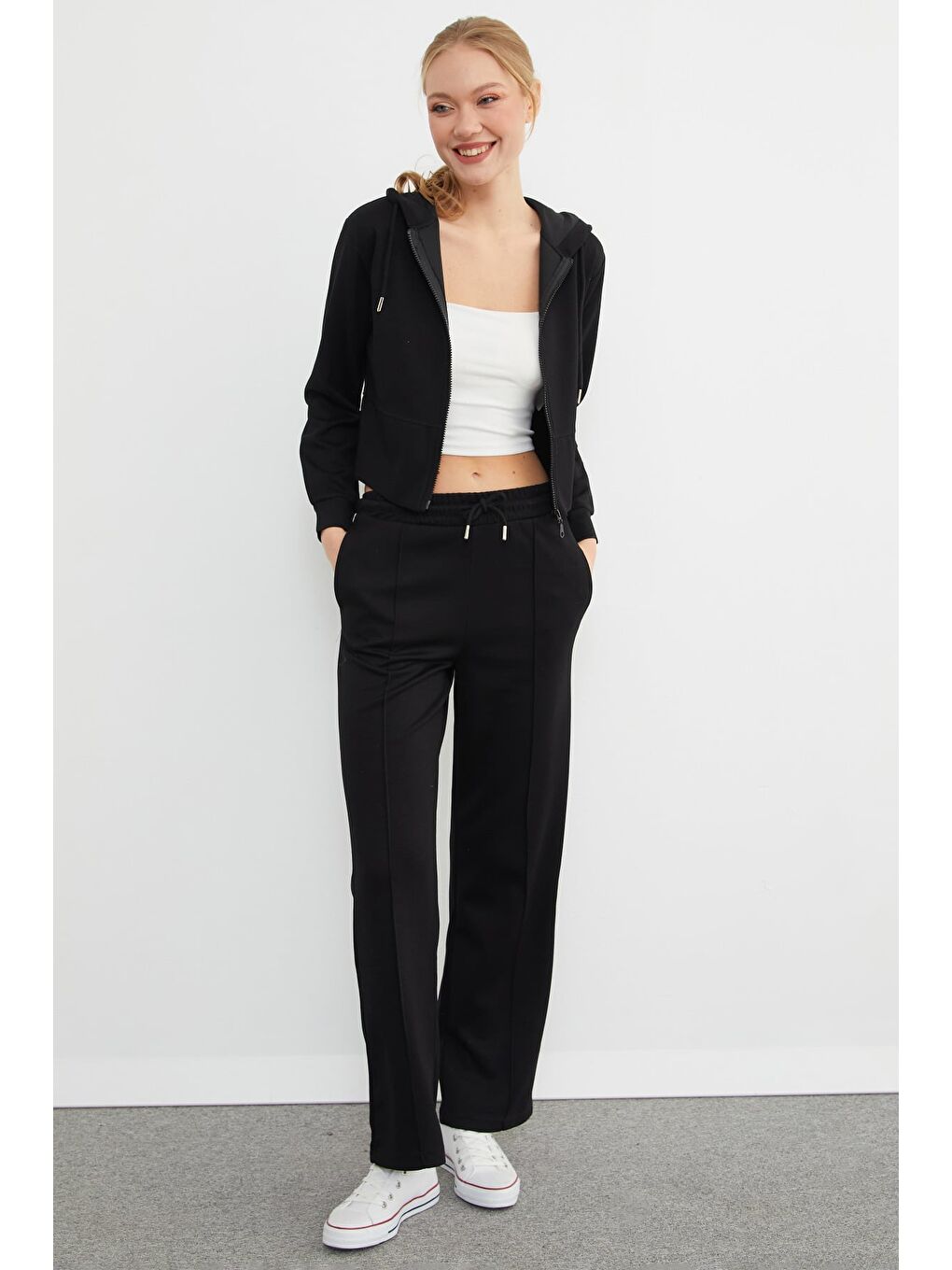 Siyah Basic Kapüşonlu Çimalı Modal Eşofman Takımı-3