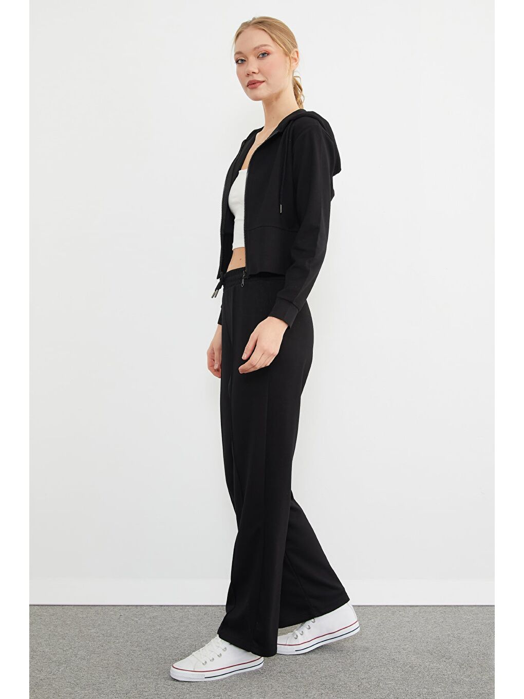 Siyah Basic Kapüşonlu Çimalı Modal Eşofman Takımı-4