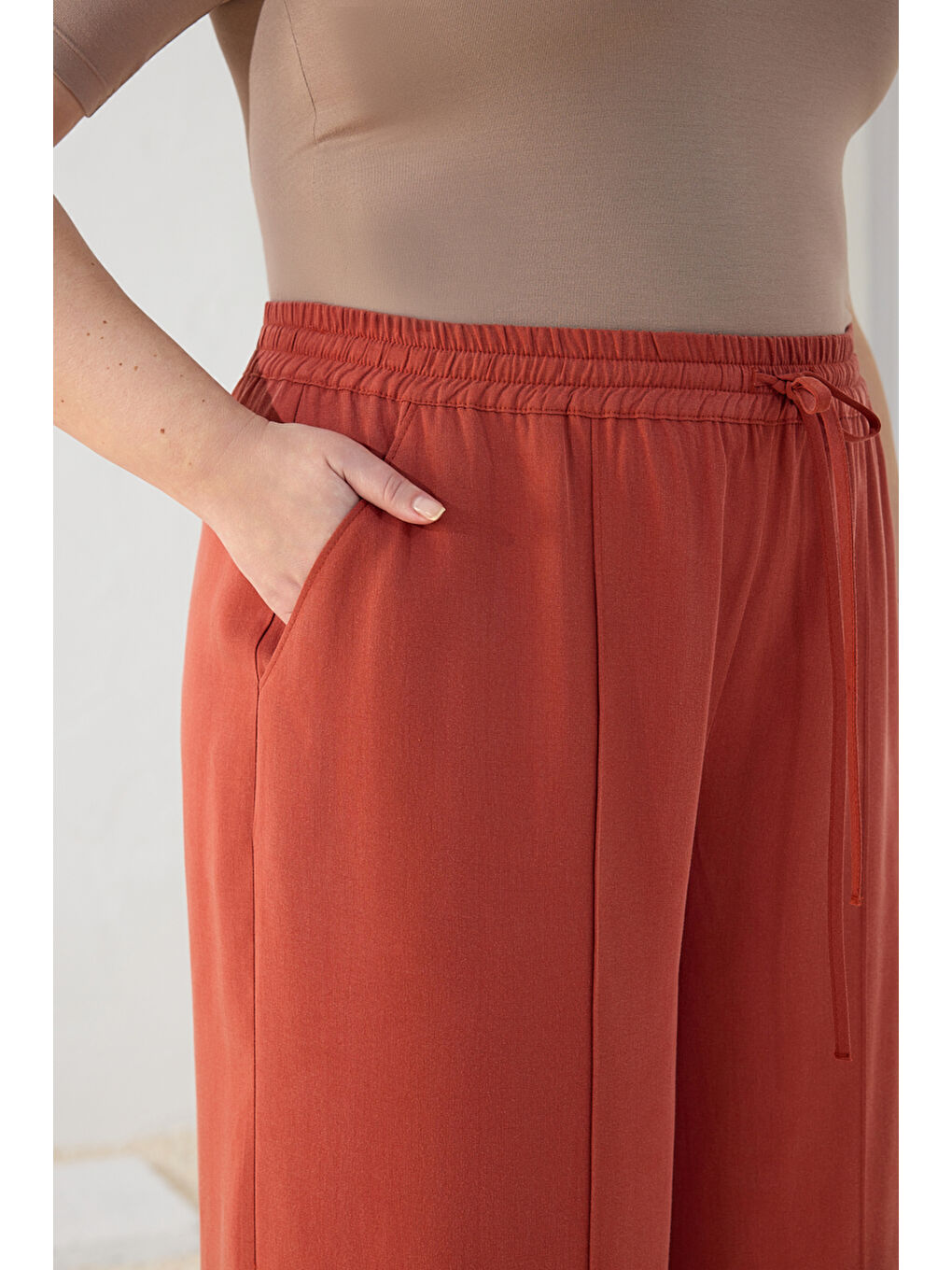 Kahverengi Tarçın Lyocell Pantolon Etek-4