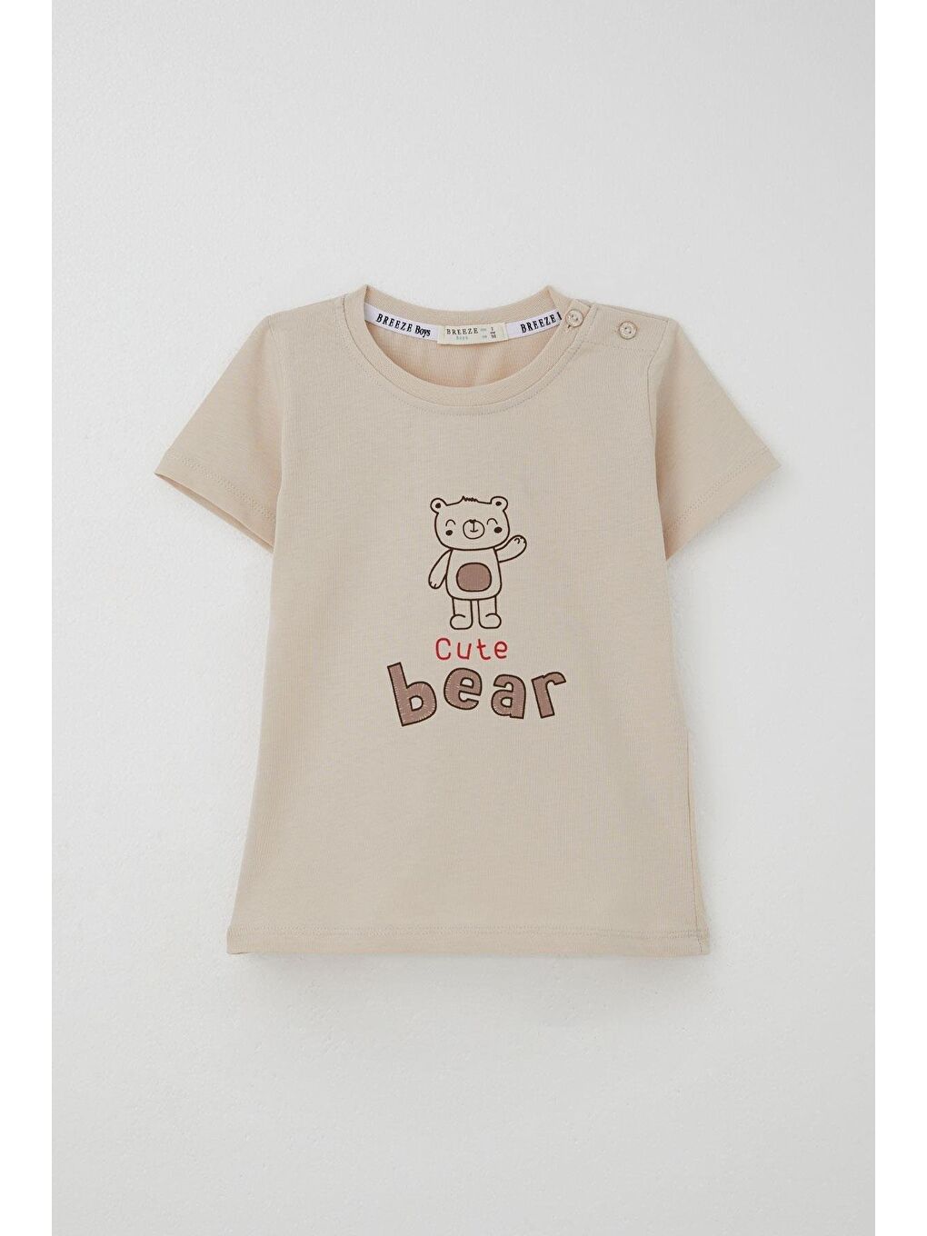 Erkek Bebek Şortlu Takım Havalı Ayıcık Baskılı Bej (9 Ay-3 Yaş)-3