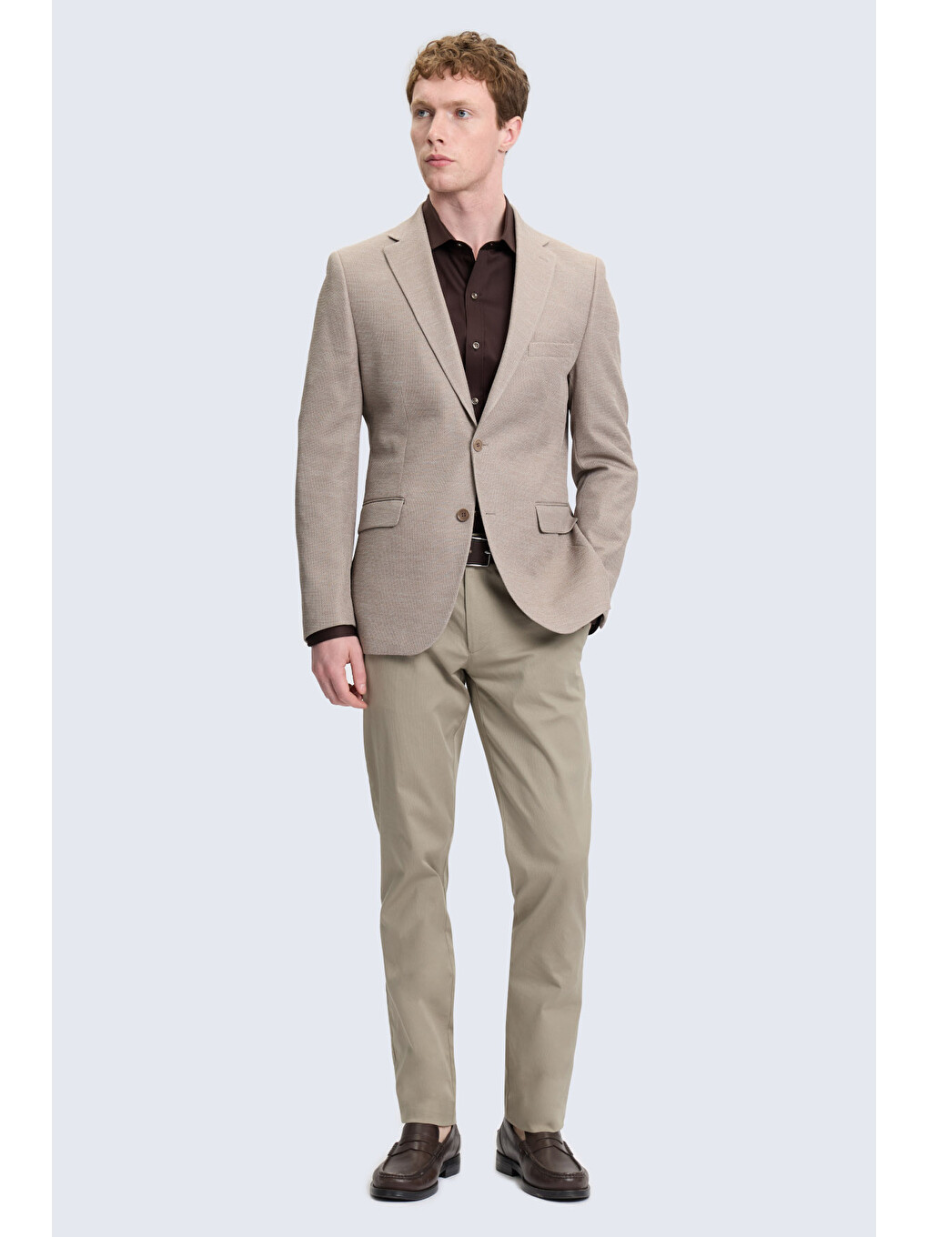 Bej Vizon Slim Fit Mono Yaka Klasik Ceket