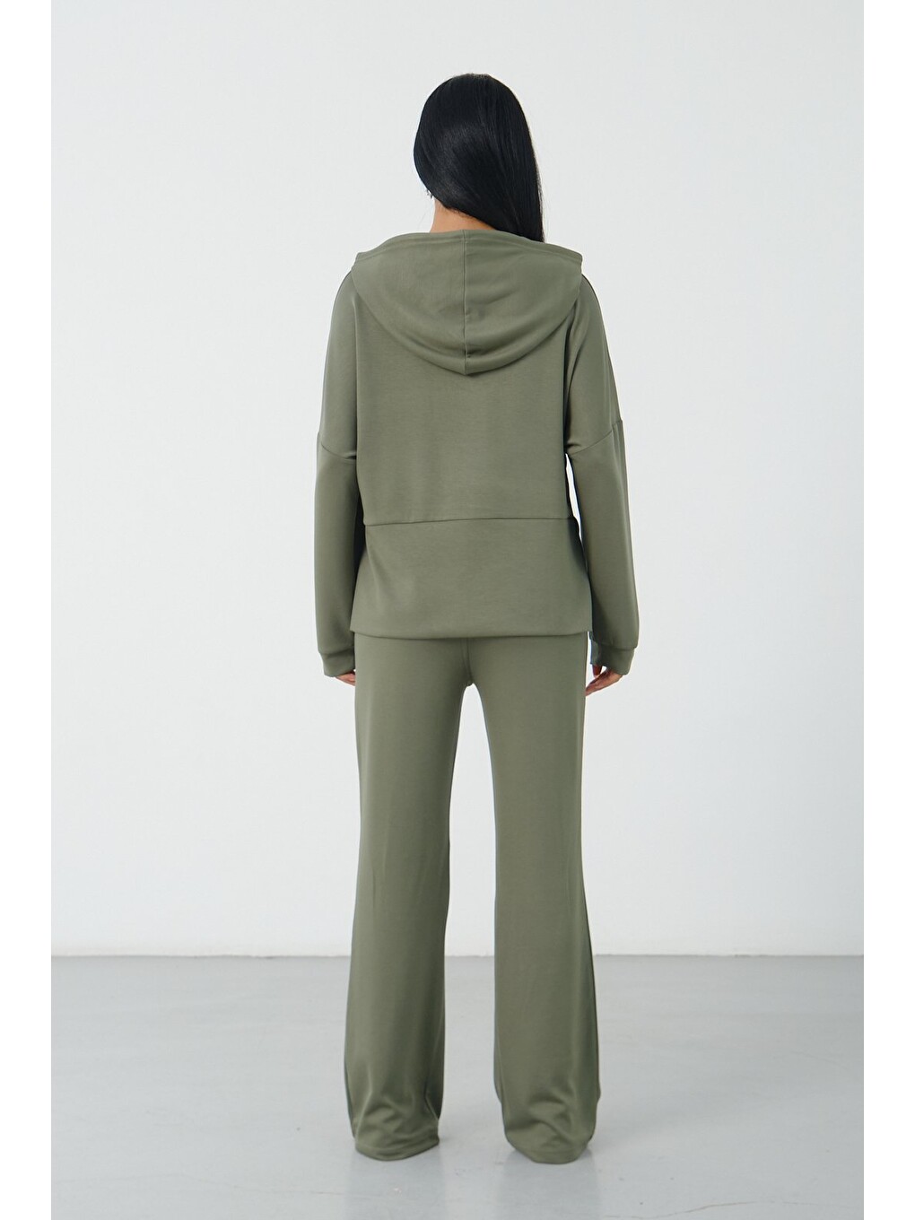 Yeşil Çağla Kadın Kapüşonlu Salaş Takım Oversize Sweat ve Geniş Paça Alt-6