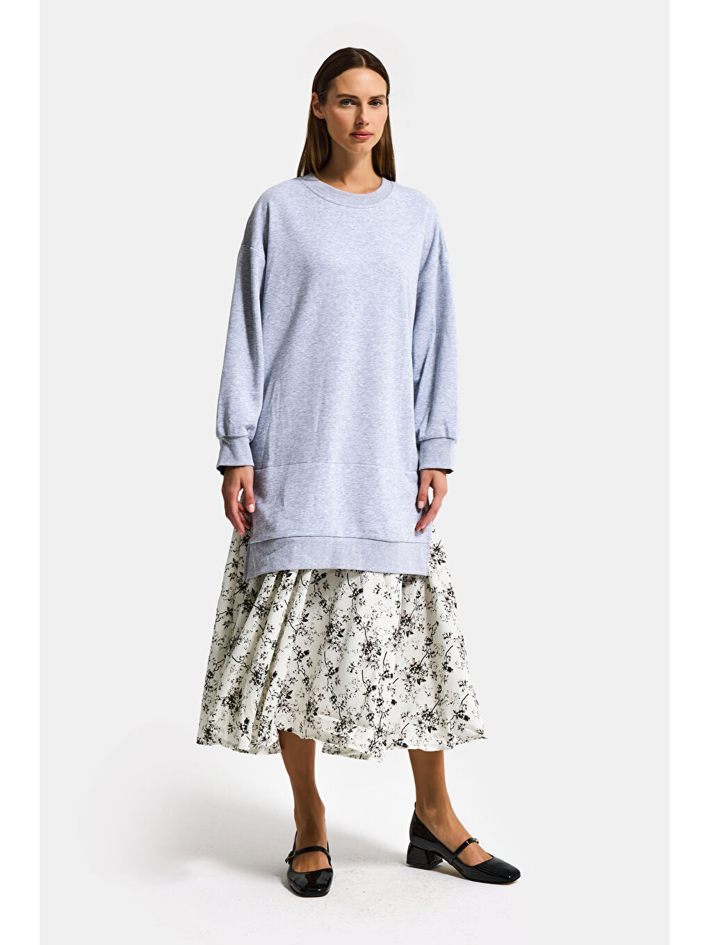 Kadın Gri w5 Sweatshirt Etek Tek Parça Tasarım Elbise