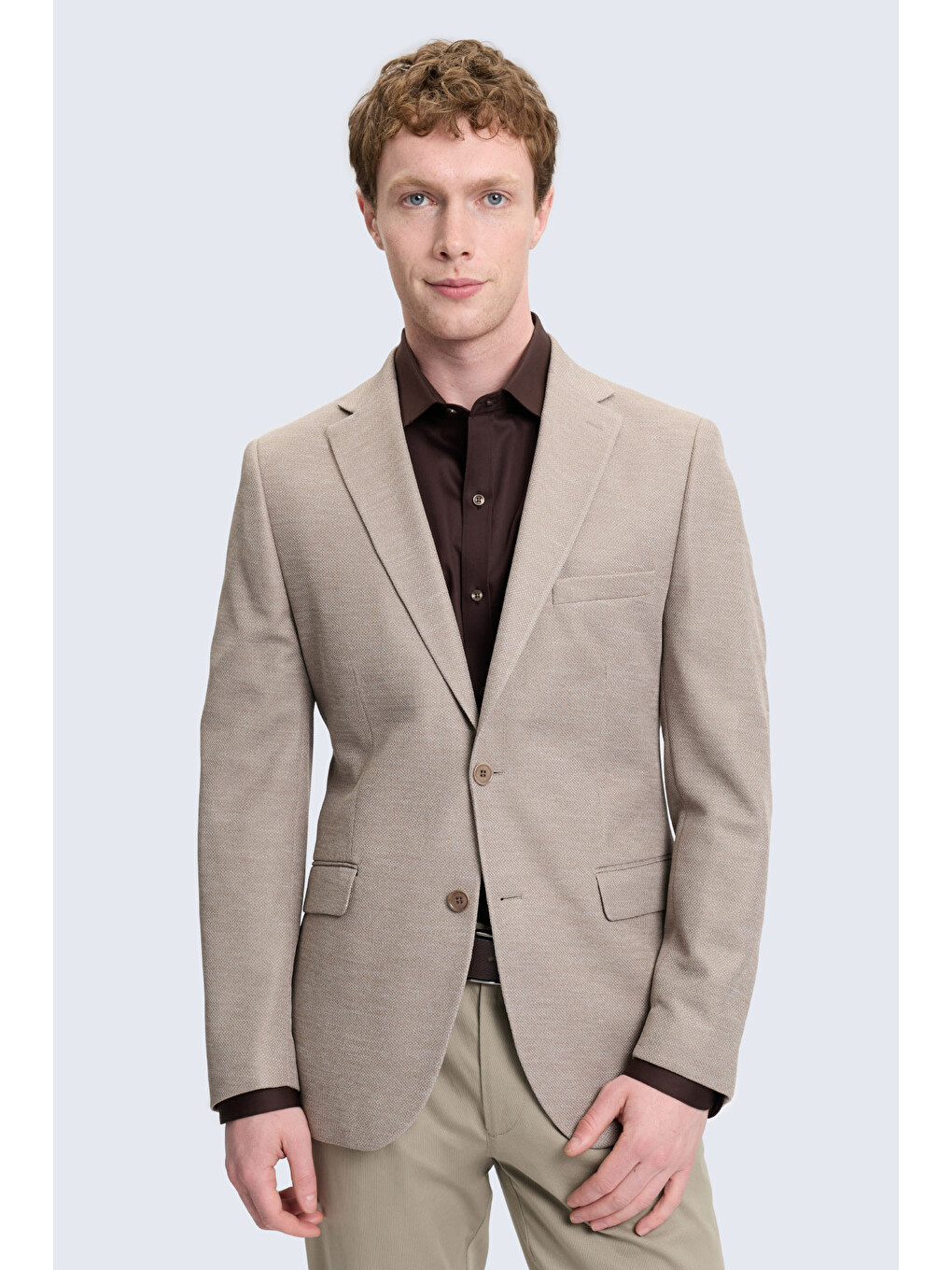 Bej Vizon Slim Fit Mono Yaka Klasik Ceket-1