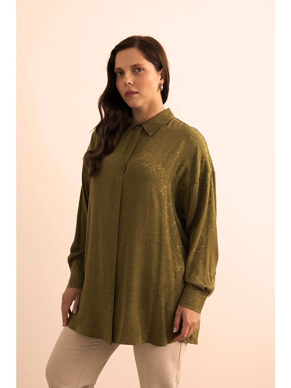Yeşil Jakar Desenli Viscon Tunik-5