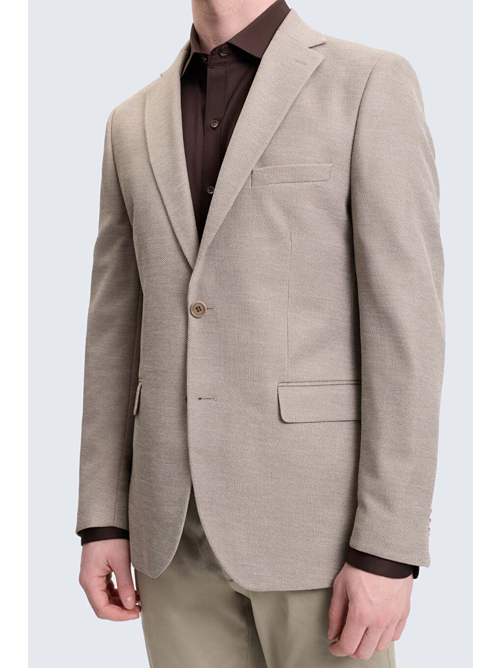 Bej Vizon Slim Fit Mono Yaka Klasik Ceket-2