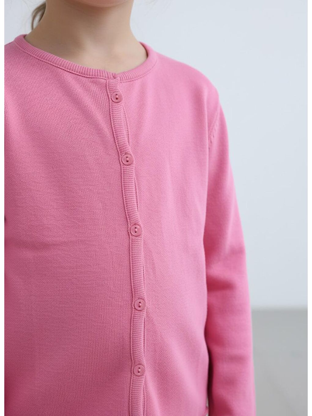 Pembe Kız Çocuk Fitilli %100 Pamuklu Düğmeli Hırka-2