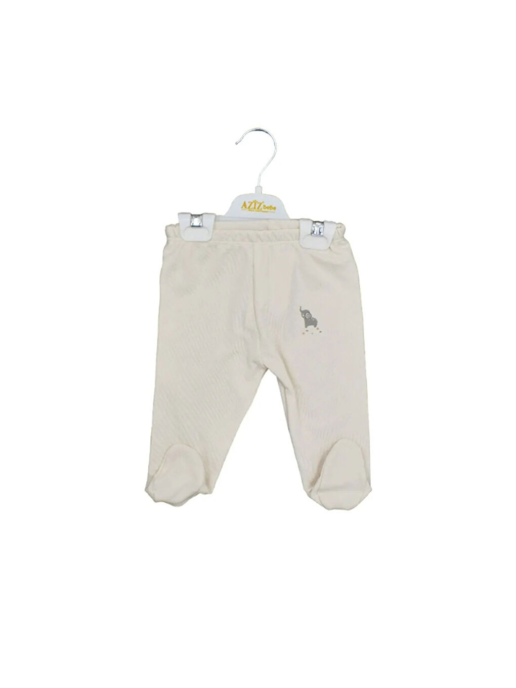 AZİZ BEBE Bej Unisex Fil Desenli Beli Lastikli Patikli Bebek Pantolonu 0 Ay - 12 Ay