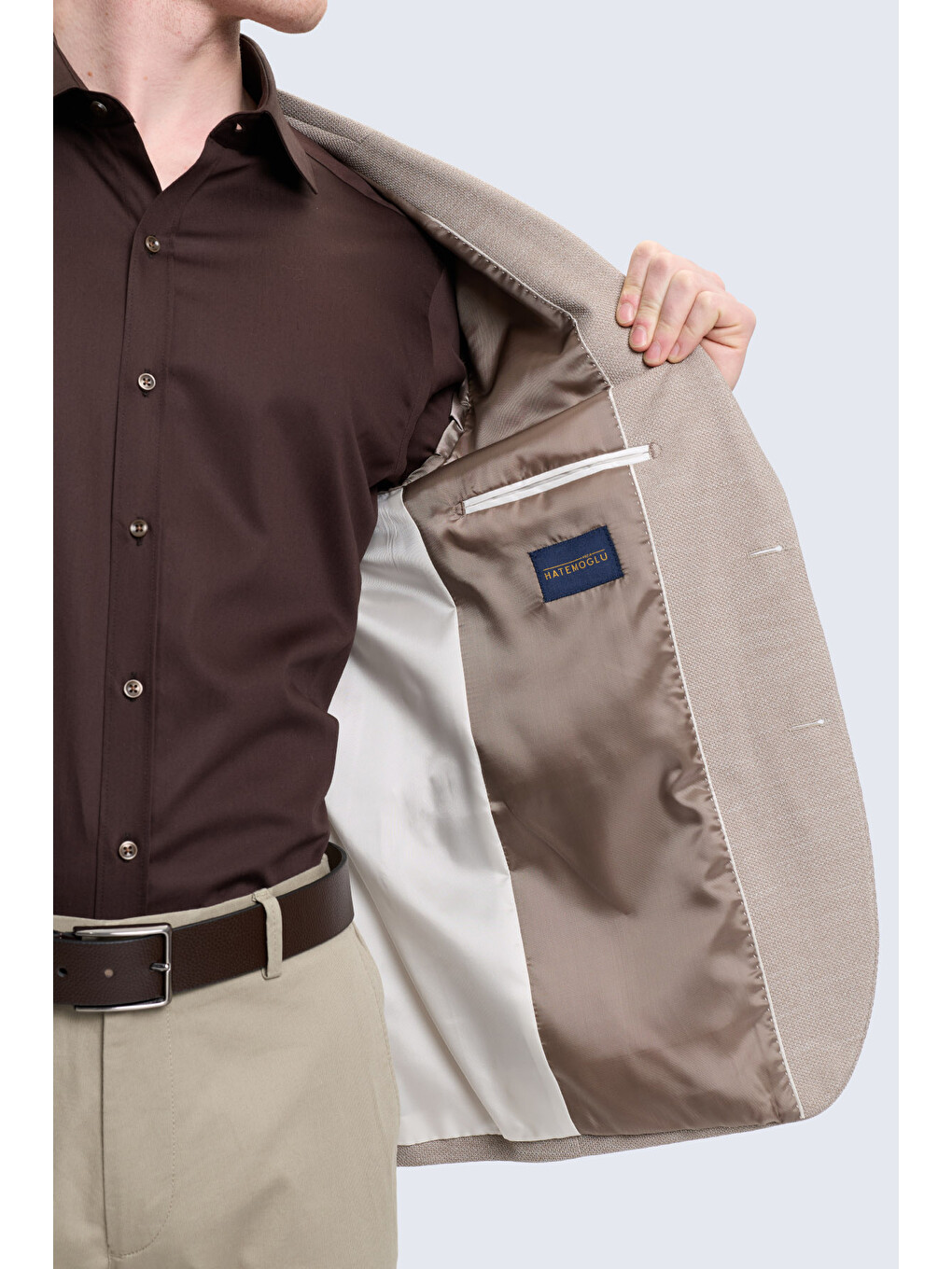 Bej Vizon Slim Fit Mono Yaka Klasik Ceket-3