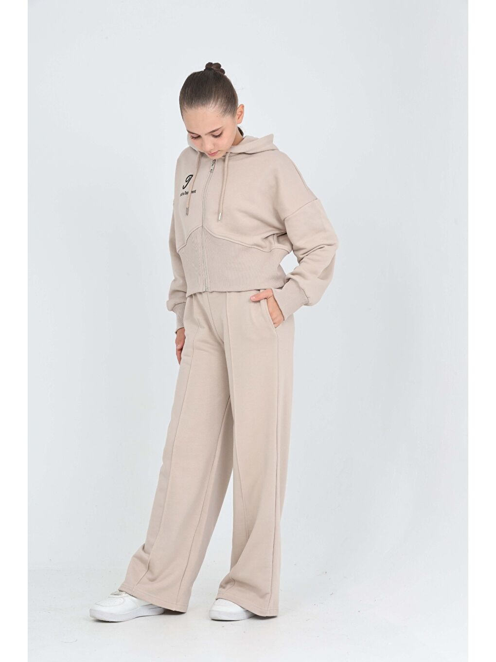 Bej Kız Çocuk Hırkalı Eşofman Takım-2