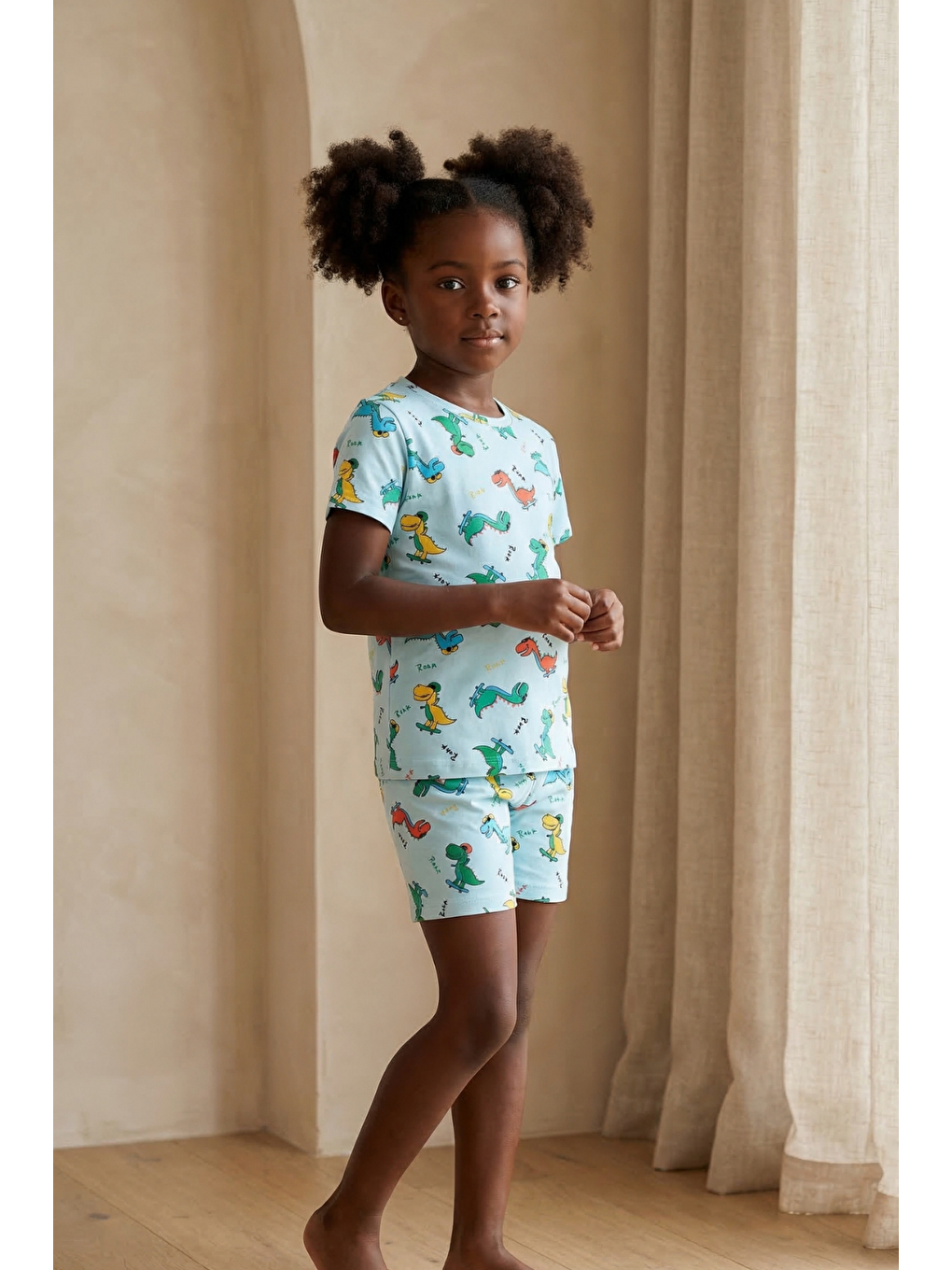 Karışık Dinozor Desenli Çocuk Şort Takım