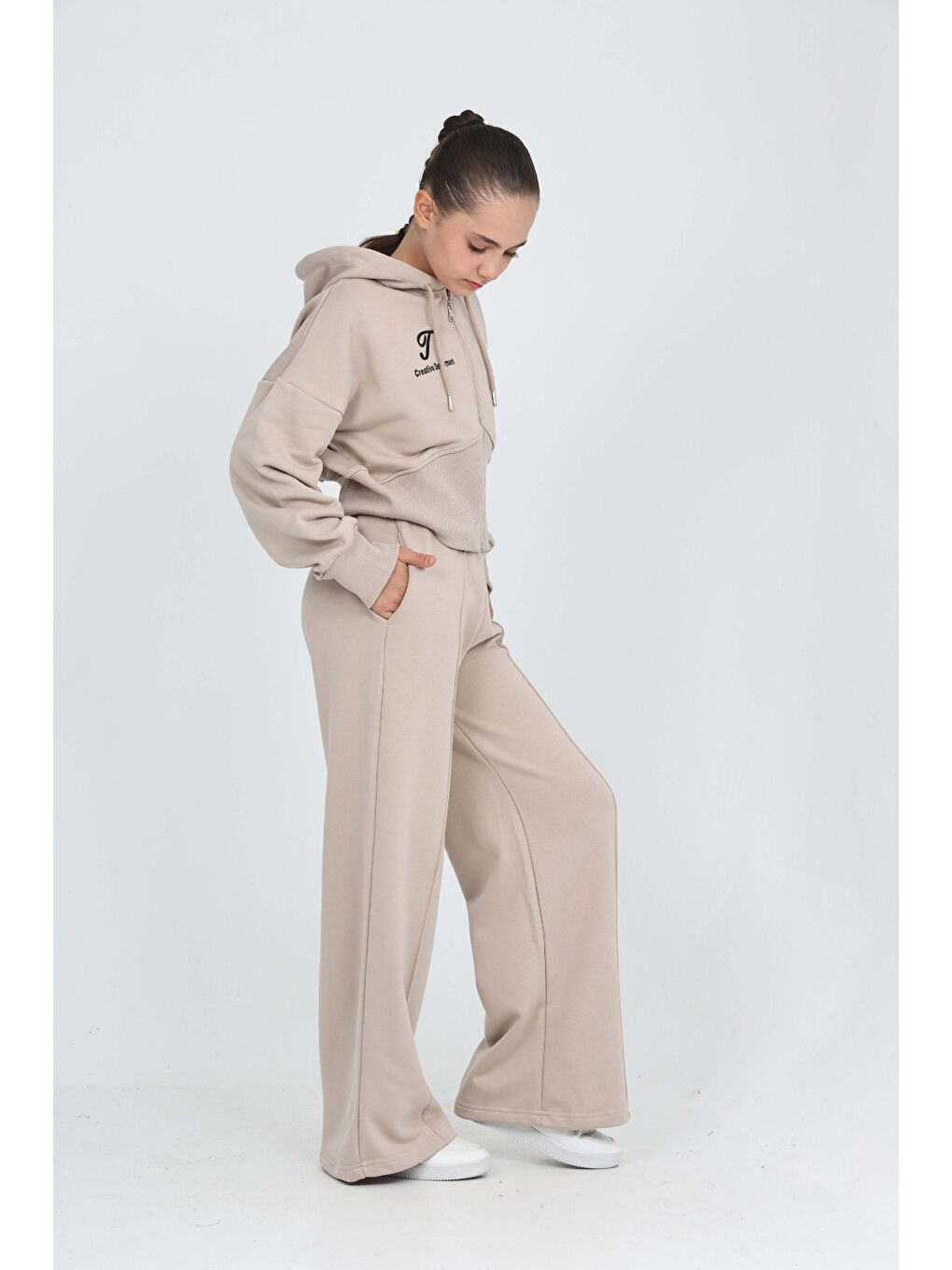 Bej Kız Çocuk Hırkalı Eşofman Takım-3