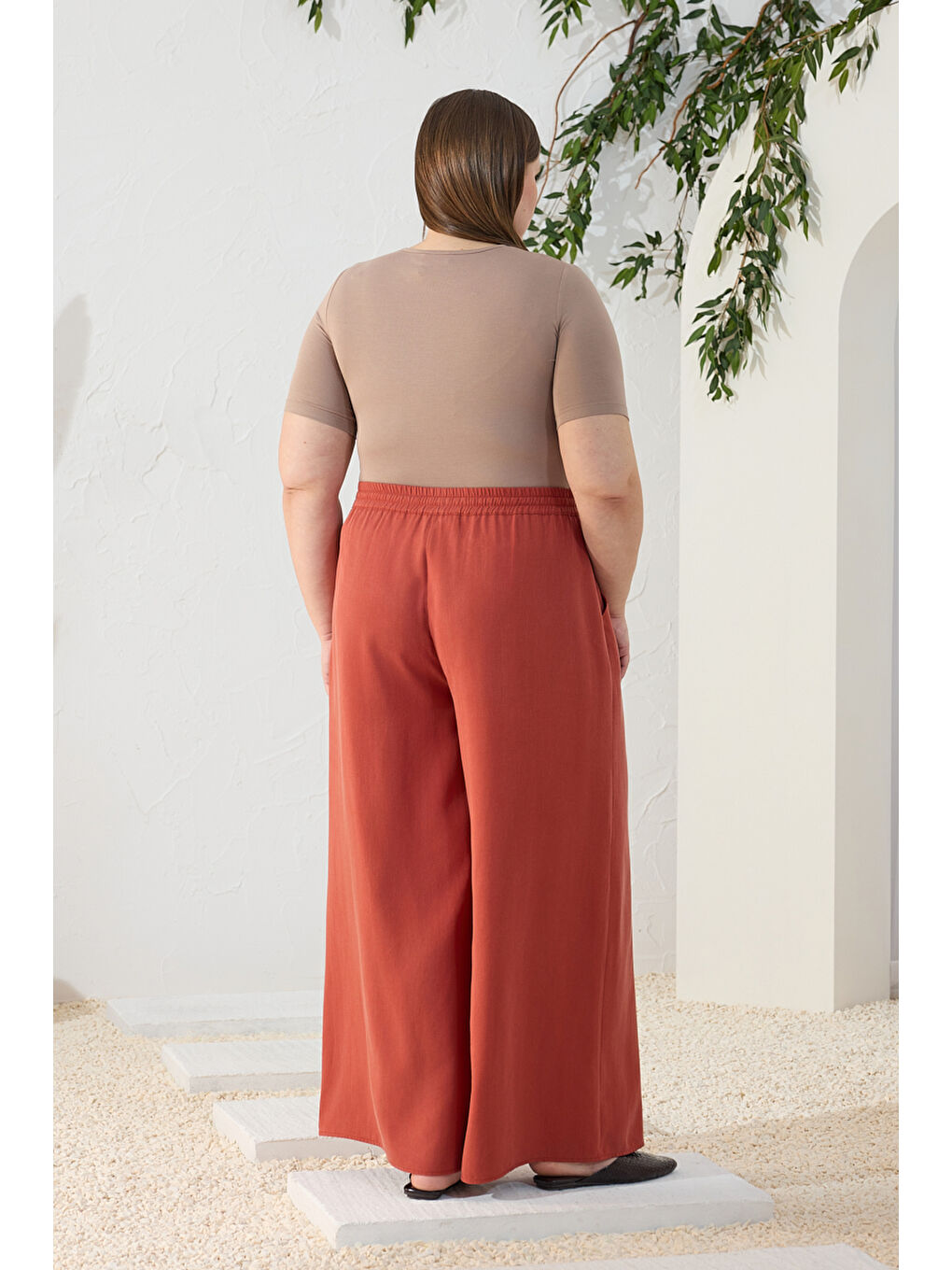 Kahverengi Tarçın Lyocell Pantolon Etek-5