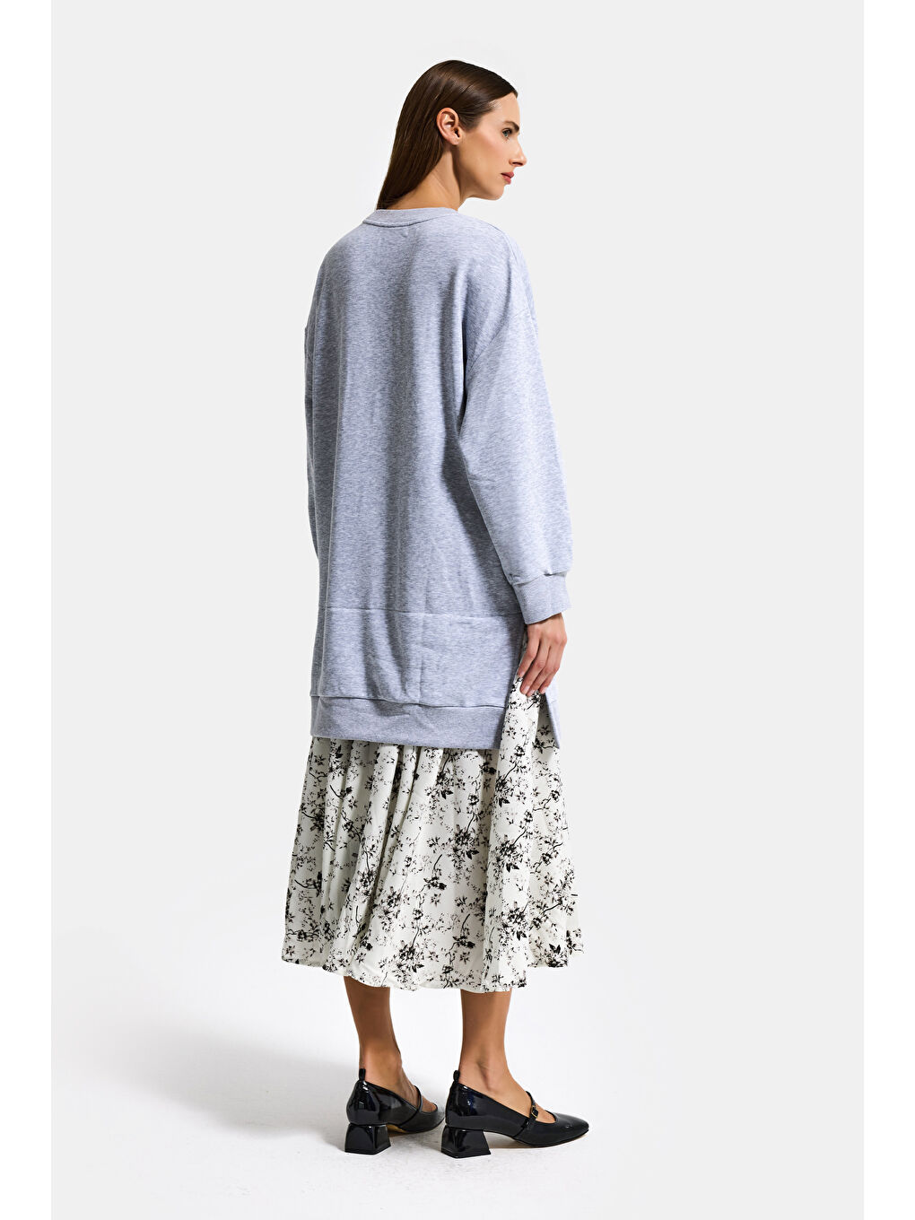 Kadın Gri w5 Sweatshirt Etek Tek Parça Tasarım Elbise-2