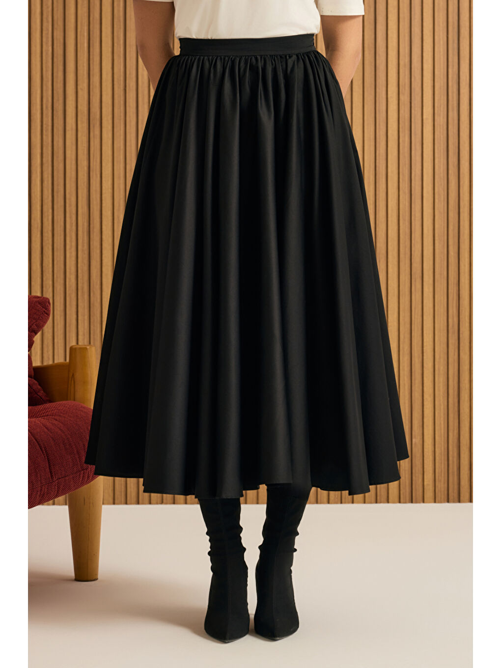 Siyah Büzgülü Kloş Pamuk Etek-2