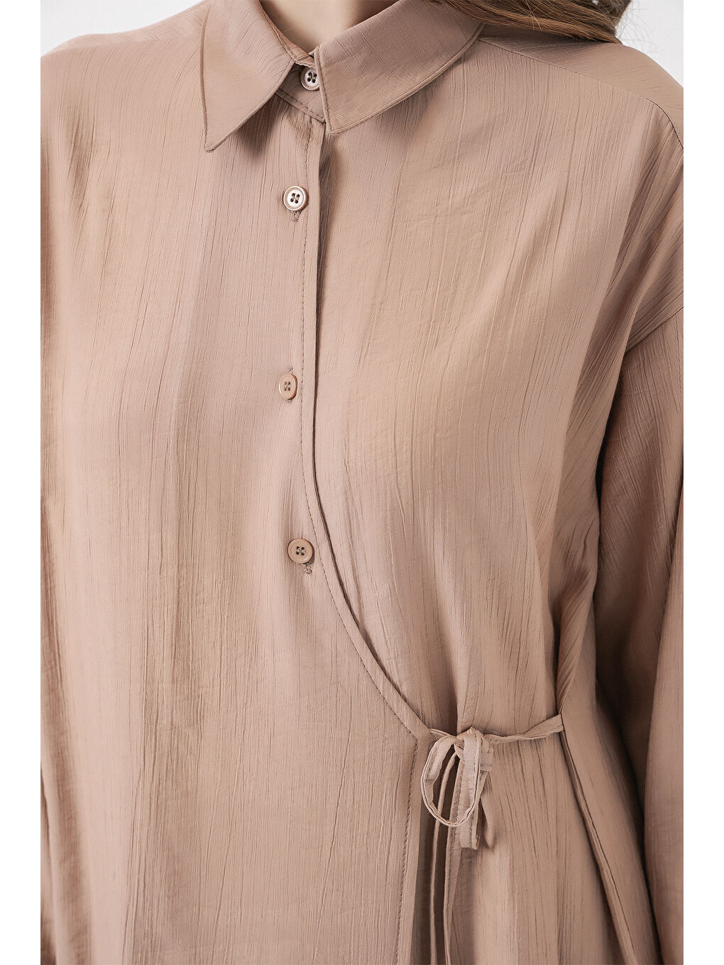 Kadın Bağcıklı Tunik Pantolon İkili Takım 6752 - Bej-5