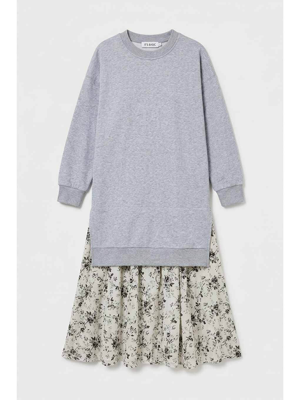 Kadın Gri w5 Sweatshirt Etek Tek Parça Tasarım Elbise-3