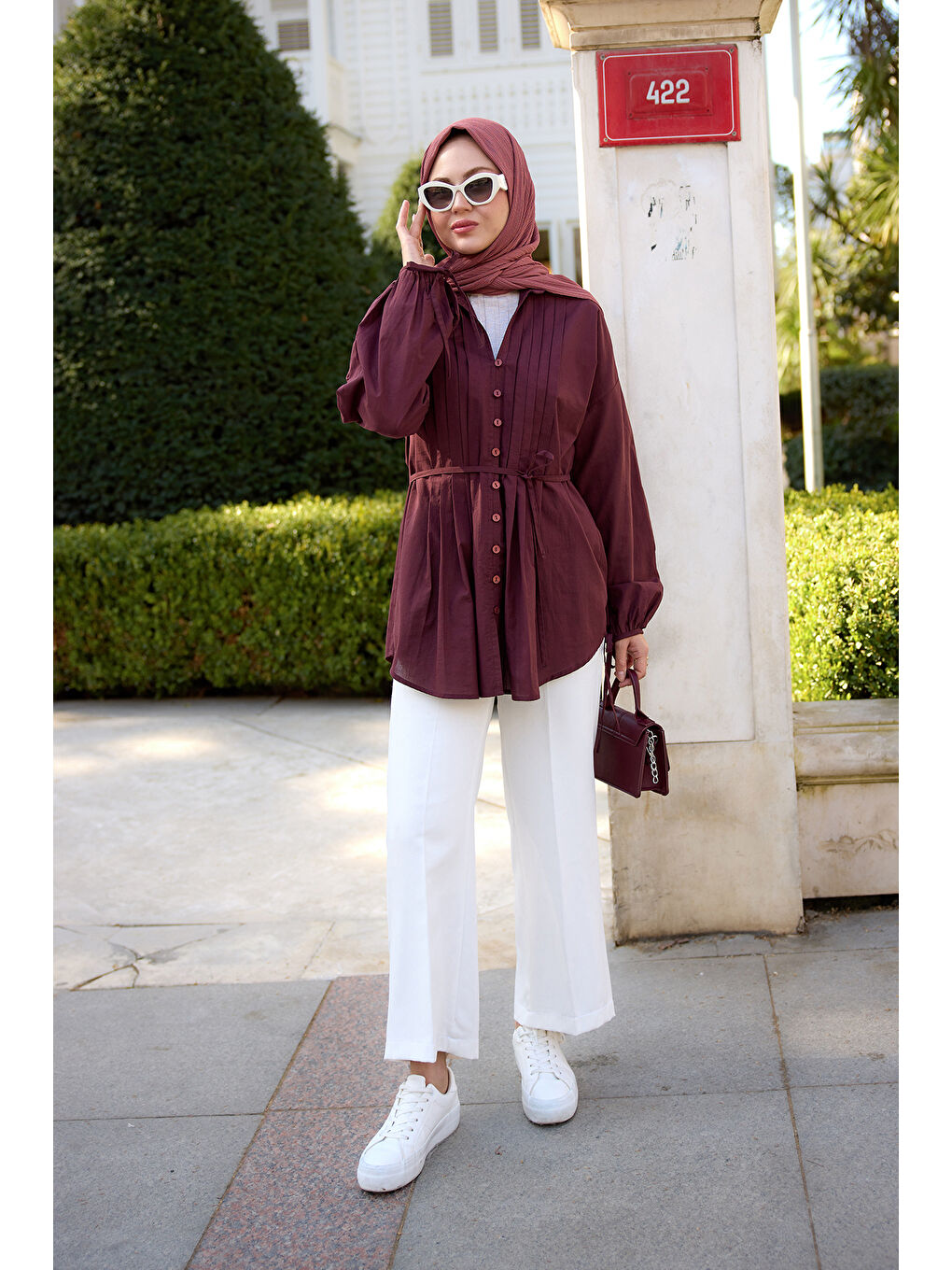 Kadın Önü Pile Detay Vual Gömlek Bordo