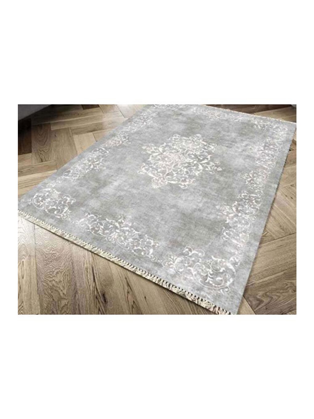 Kaymaz Taban Dijital Baskı Kadife Halı Alberta Gri 180x280 Cm-3