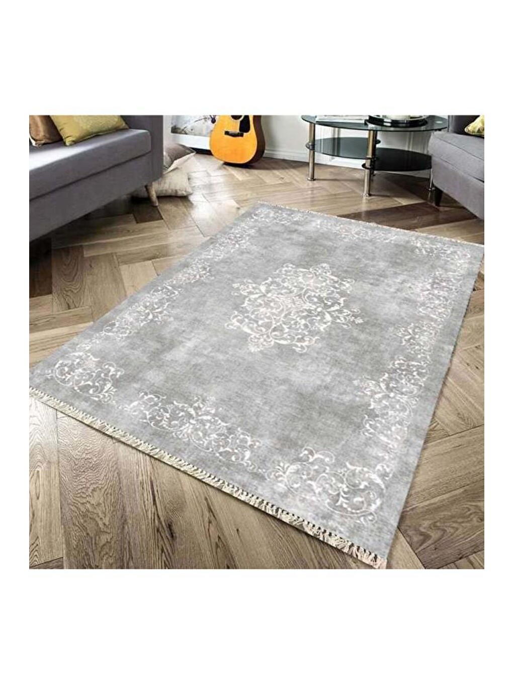 Kaymaz Taban Dijital Baskı Kadife Halı Alberta Gri 180x280 Cm-5
