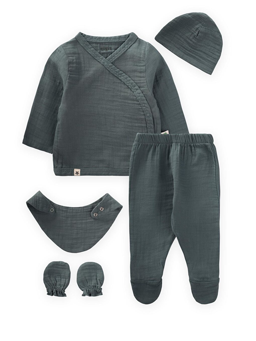 Organik Hastane Çıkışı Bebek Takımı 0-3 Ay Haki Yeşil-1