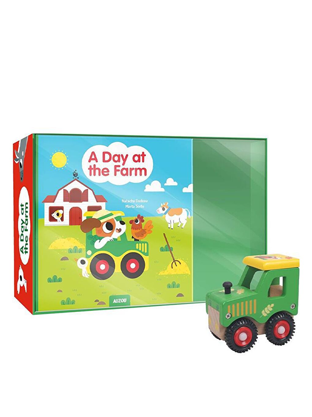 Auzou Renksiz A Day at The Farm - Book and Wooden Toy