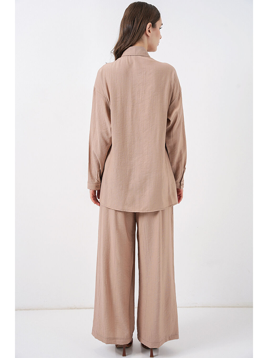 Kadın Bağcıklı Tunik Pantolon İkili Takım 6752 - Bej-6