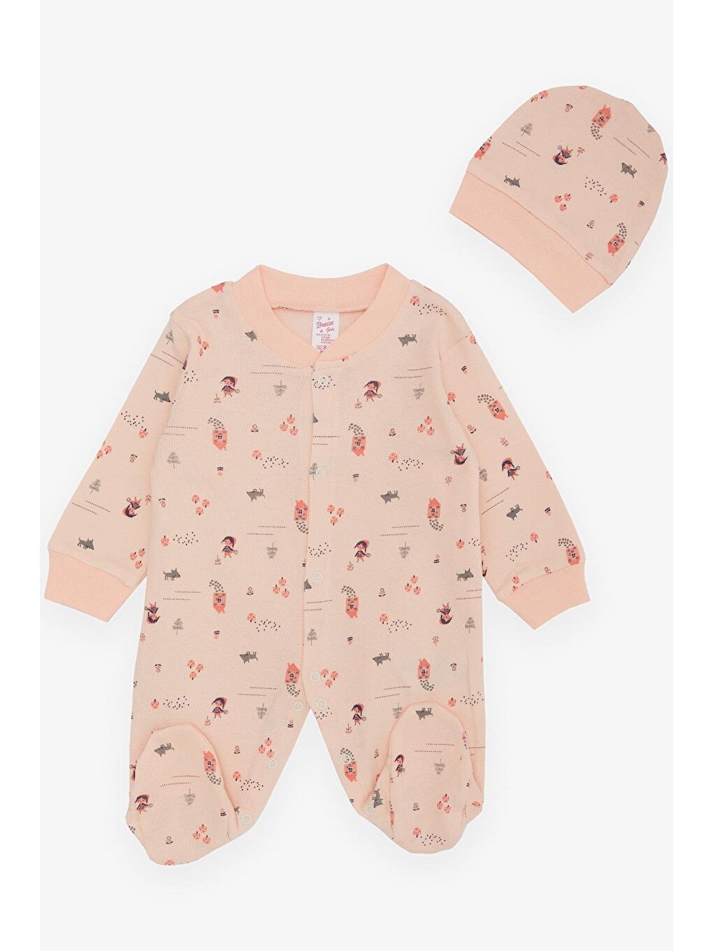 Pembe Kız Bebek Patikli Tulum Bahar Temalı Sevimli Kız Desenli Somon (0-6 Ay)