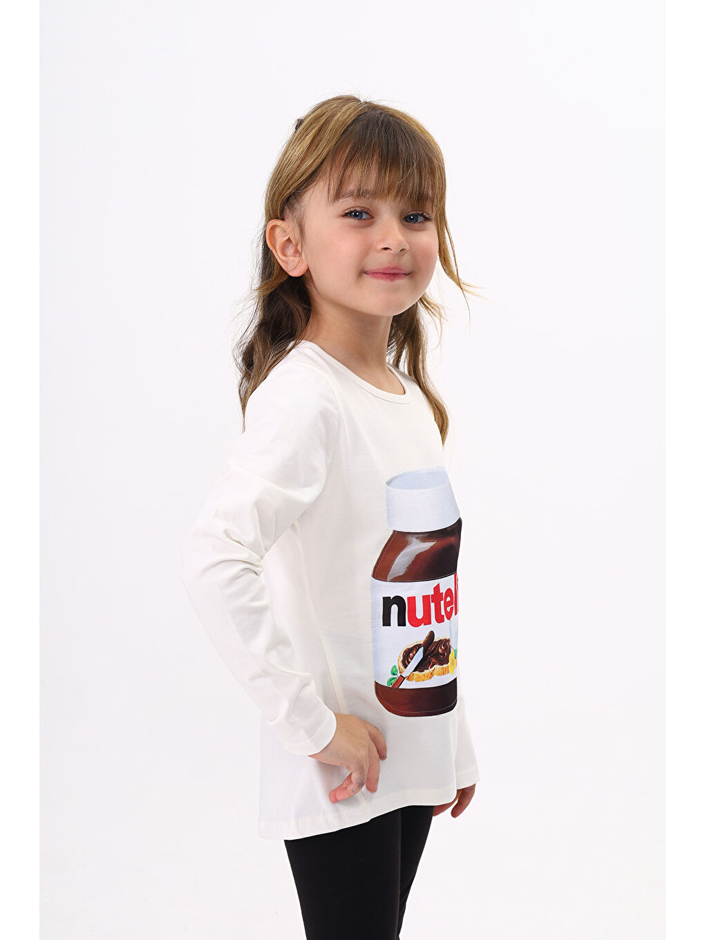 Ekru Kız Çocuk Nutella Baskılı T-Shirt-3