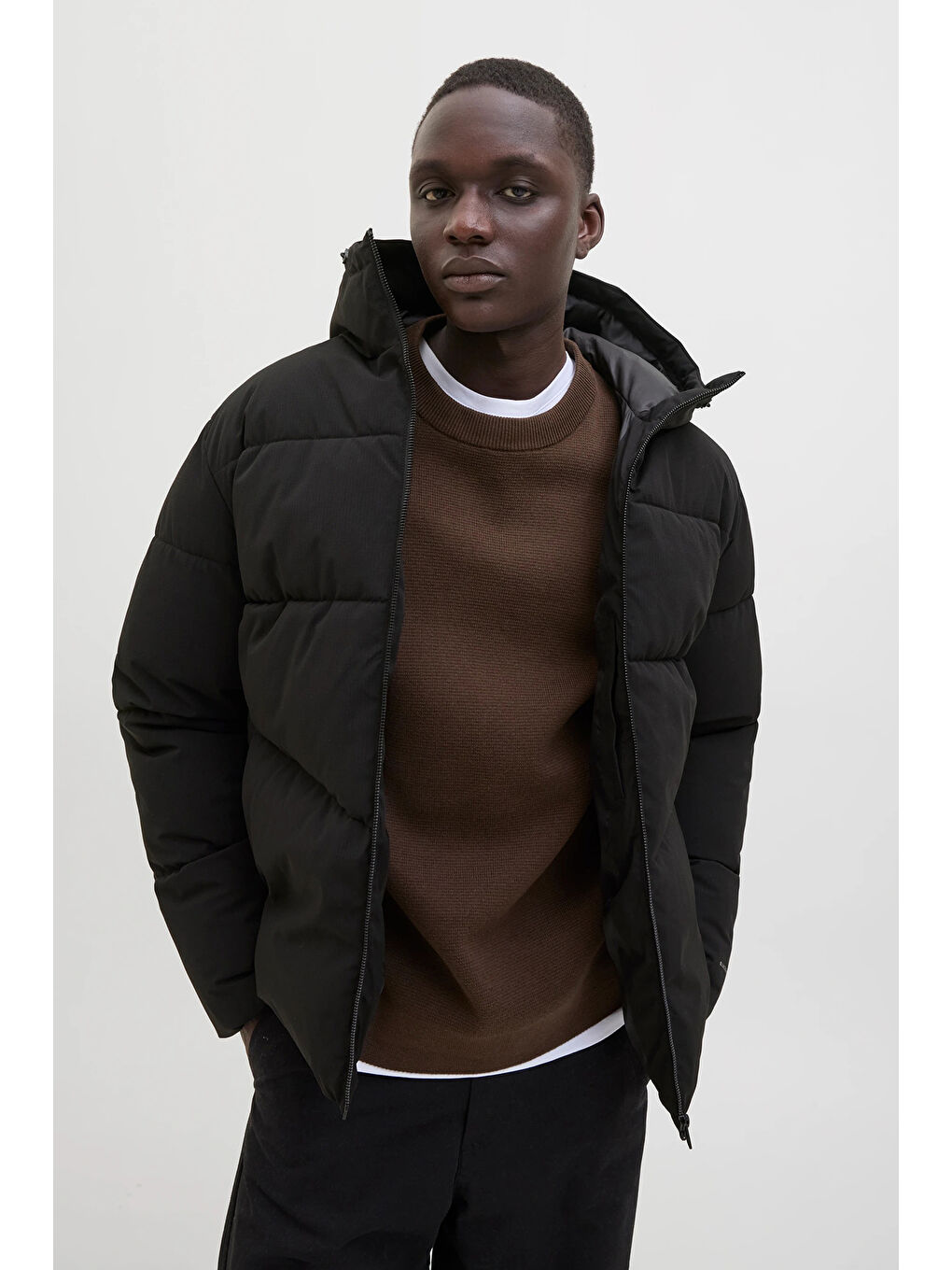 Siyah Jjglobal Regular Fit Kapüşonlu Şişme Mont 12283517-6