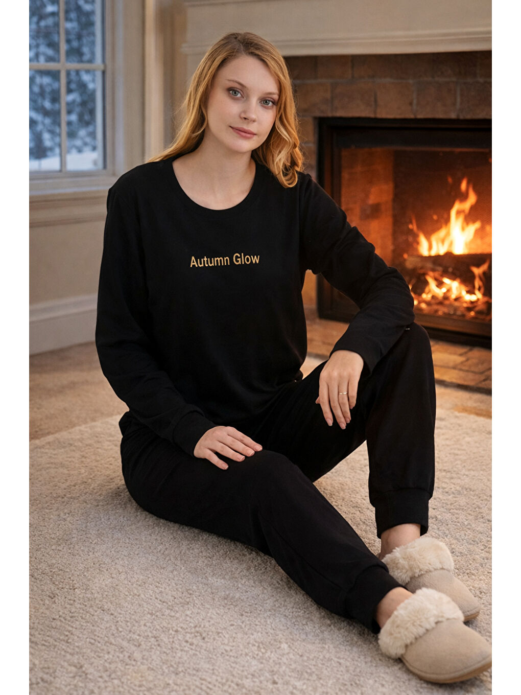 Kadın Kadife Kumaş Pijama Takımı 13165-2967 Siyah-2