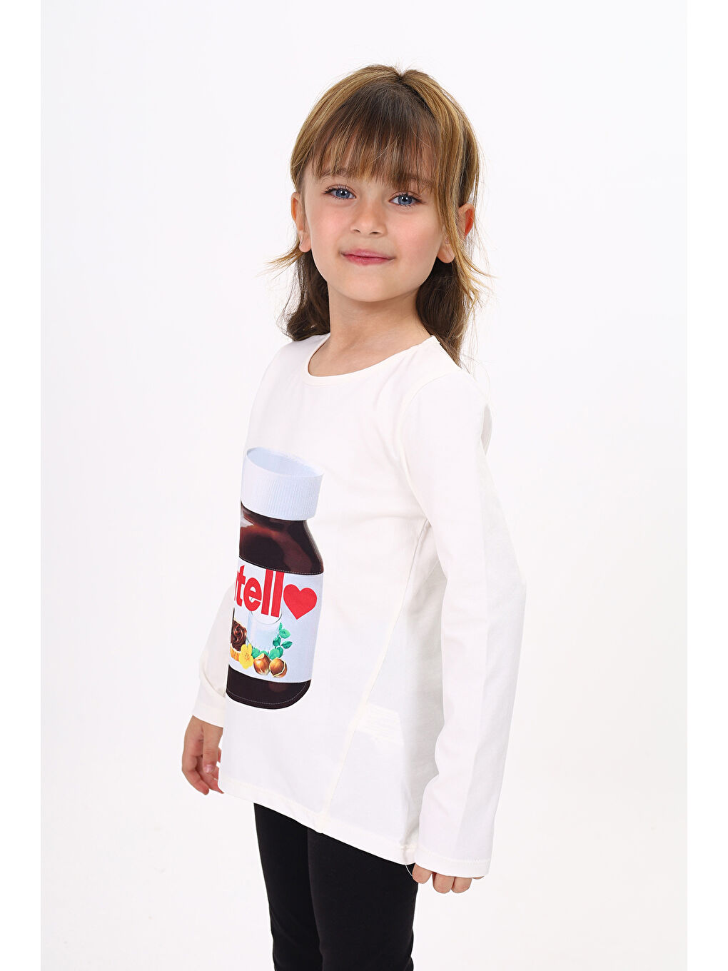 Ekru Kız Çocuk Nutella Baskılı T-Shirt-4