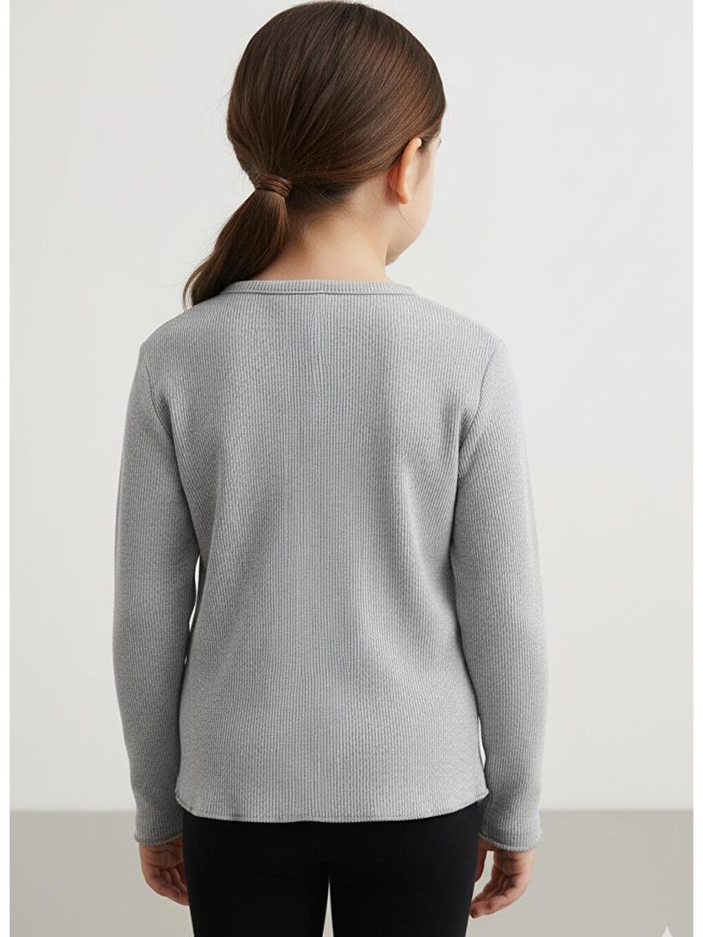 Gri Kız Çocuk Fitilli %100 Pamuklu Düğmeli Hırka-1