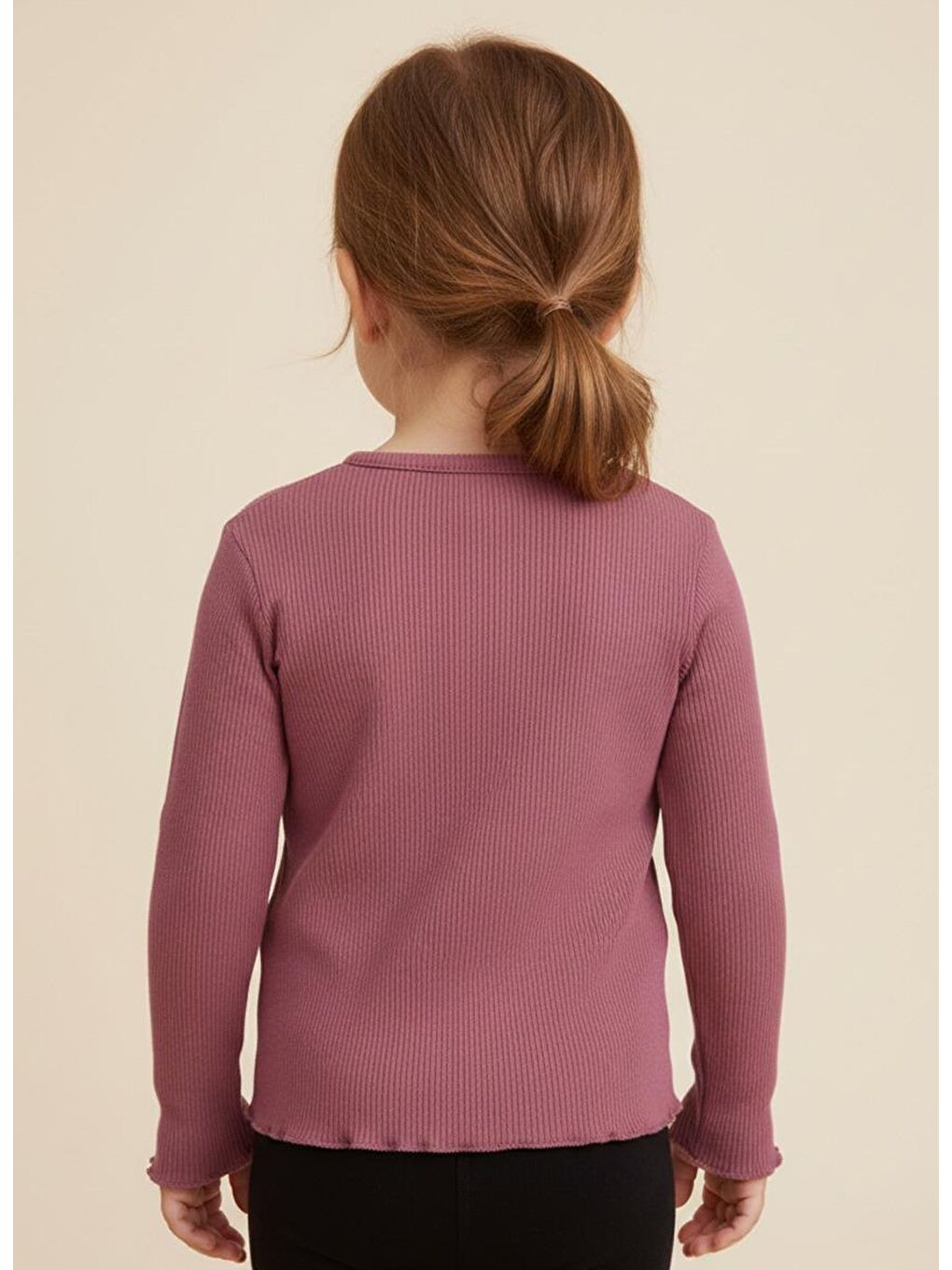 Bordo Kız Çocuk Fitilli %100 Pamuklu Düğmeli Hırka-2