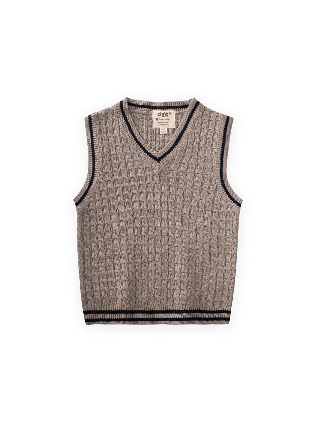 Saş Örgü Triko Süveter 3-9 Yaş Bej