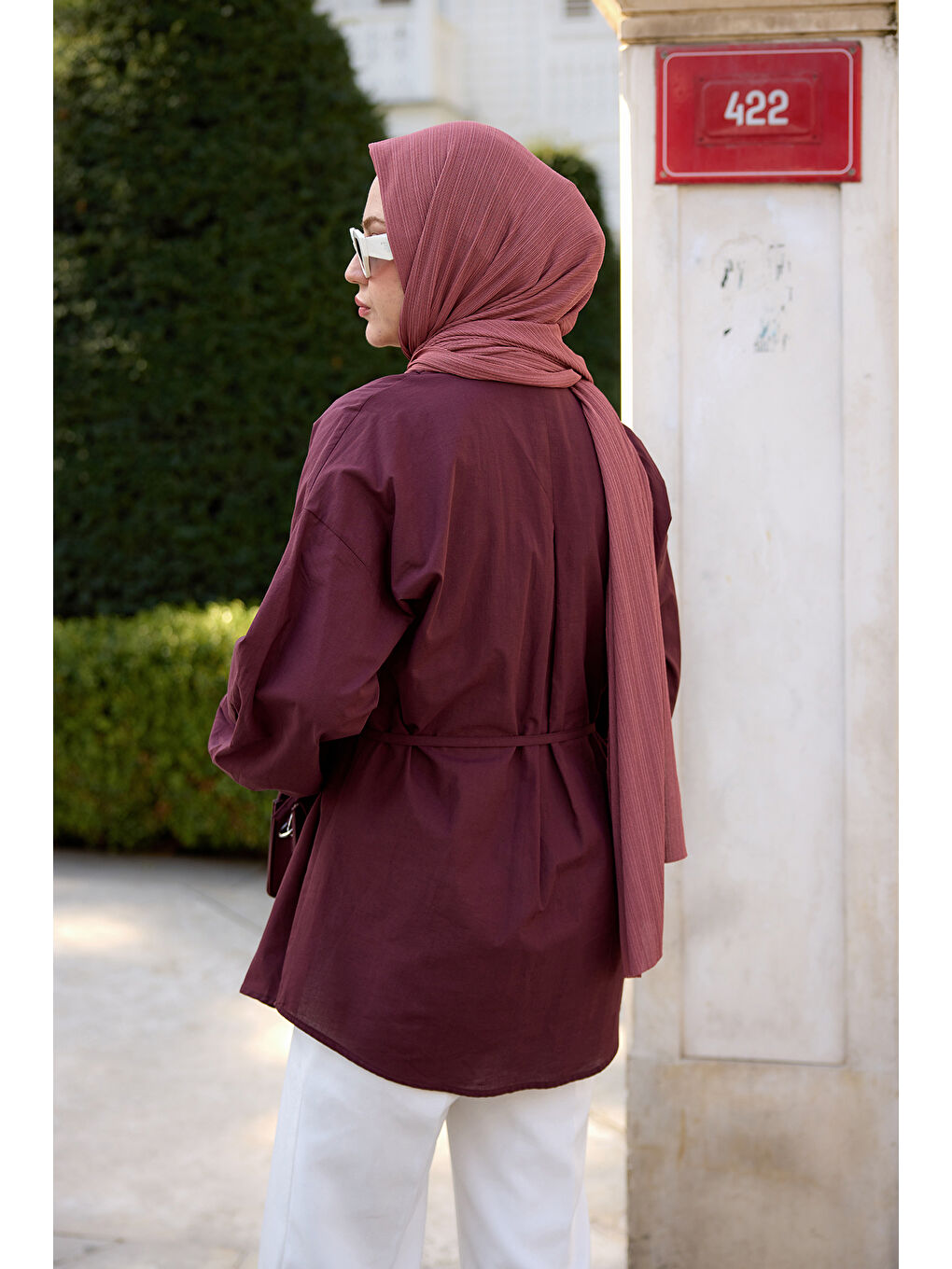 Kadın Önü Pile Detay Vual Gömlek Bordo-3