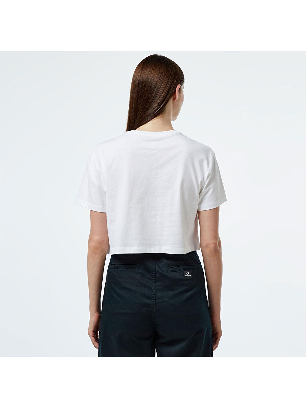 Collegiate Cropped Kadın Beyaz Bisiklet Yaka Tişört-1