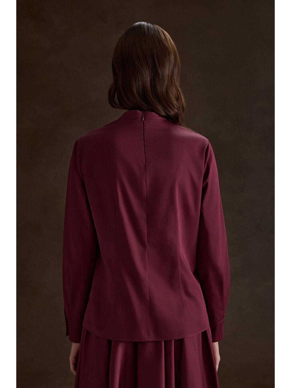 Bordo Beli Pili Detaylı Pamuk Bluz-3