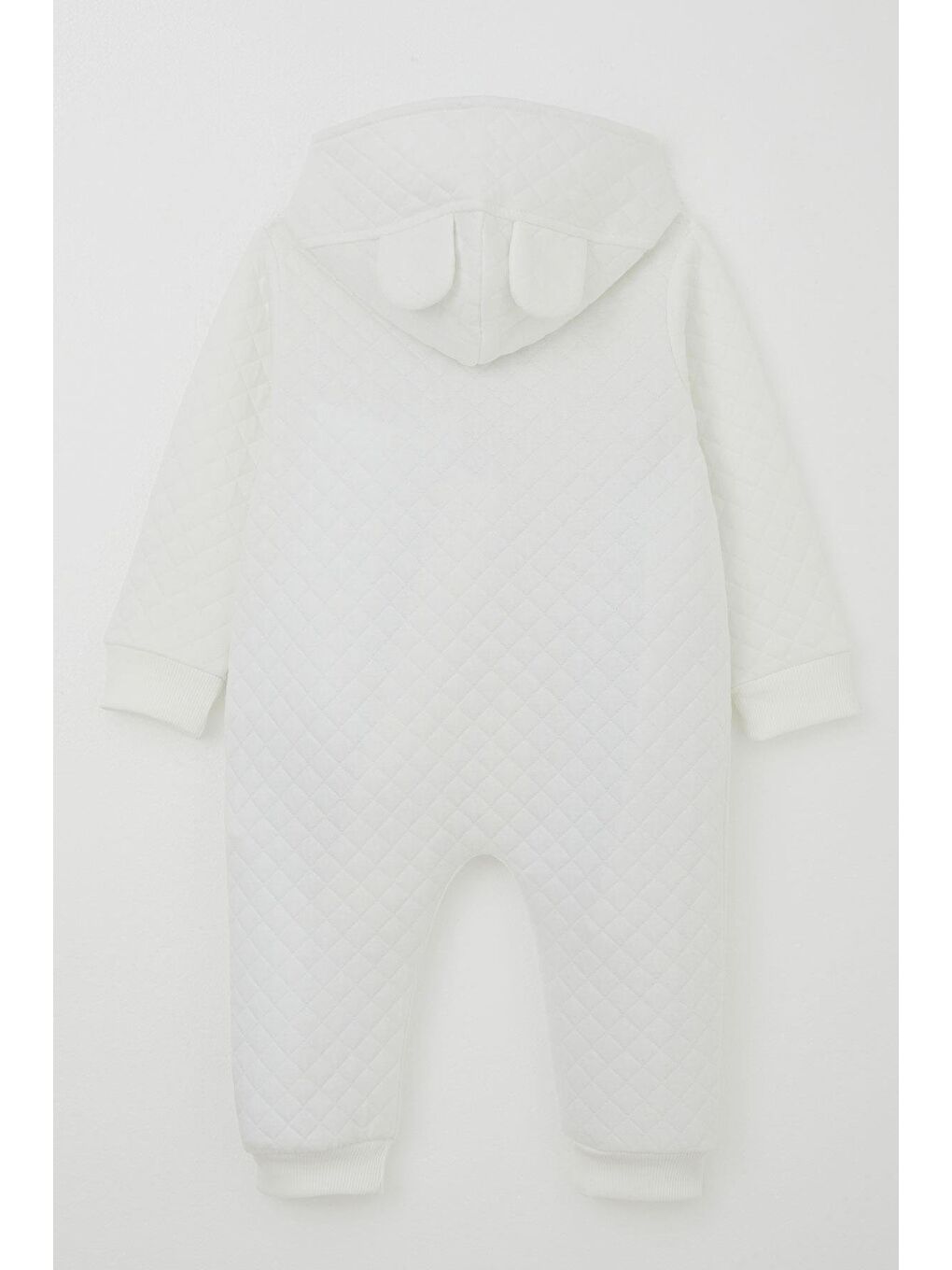 Erkek Bebek Tulum Kapitone Desenli Sevimli Kuzucuk Baskılı Kapüşonlu Ekru (4 Ay-1.5 Yaş)-2