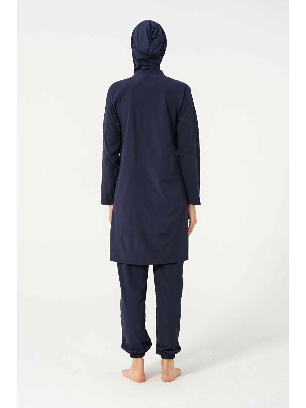 Lacivert Kadın Fermuarlı Kapalı Dik Yaka Lastikli Paça Hızlı Kuruyan Tesettür Mayo-3