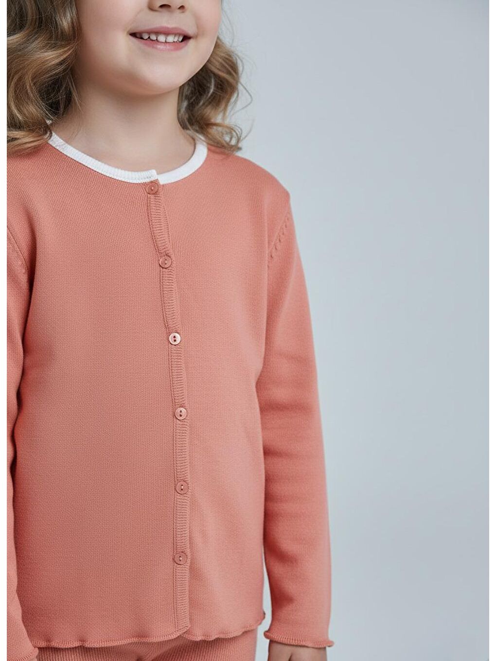 Kahverengi Kız Çocuk Fitilli %100 Pamuklu Düğmeli Hırka-2