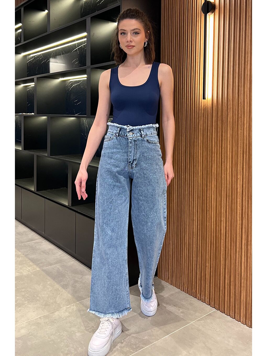 Mavi Kadın Bel Ve Paça Püsküllü Yüksek Bel Jean Jean Pantolon-1