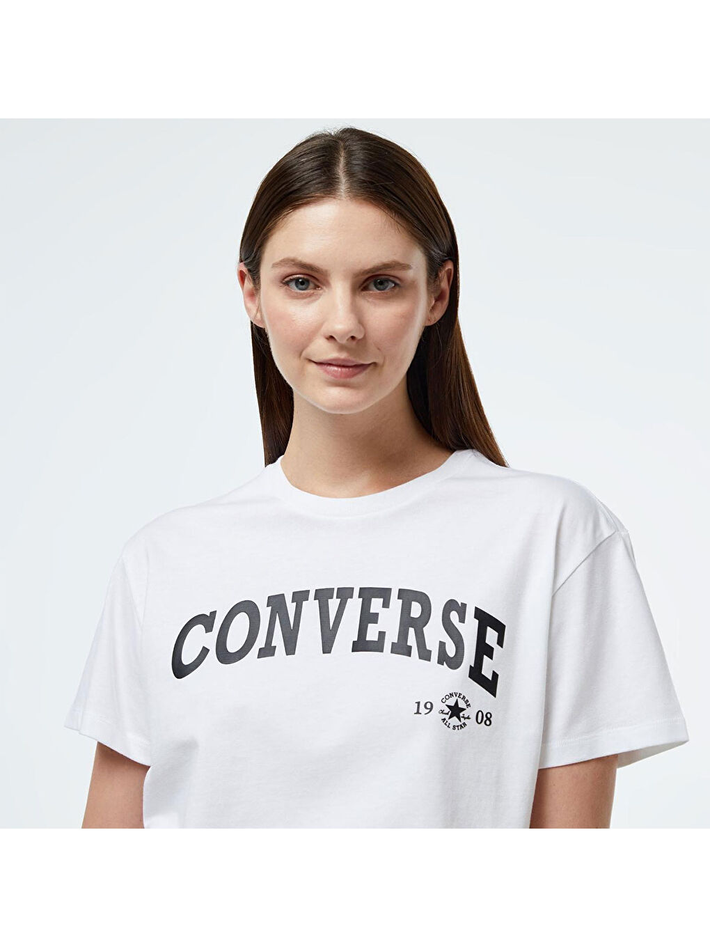 Collegiate Cropped Kadın Beyaz Bisiklet Yaka Tişört-3