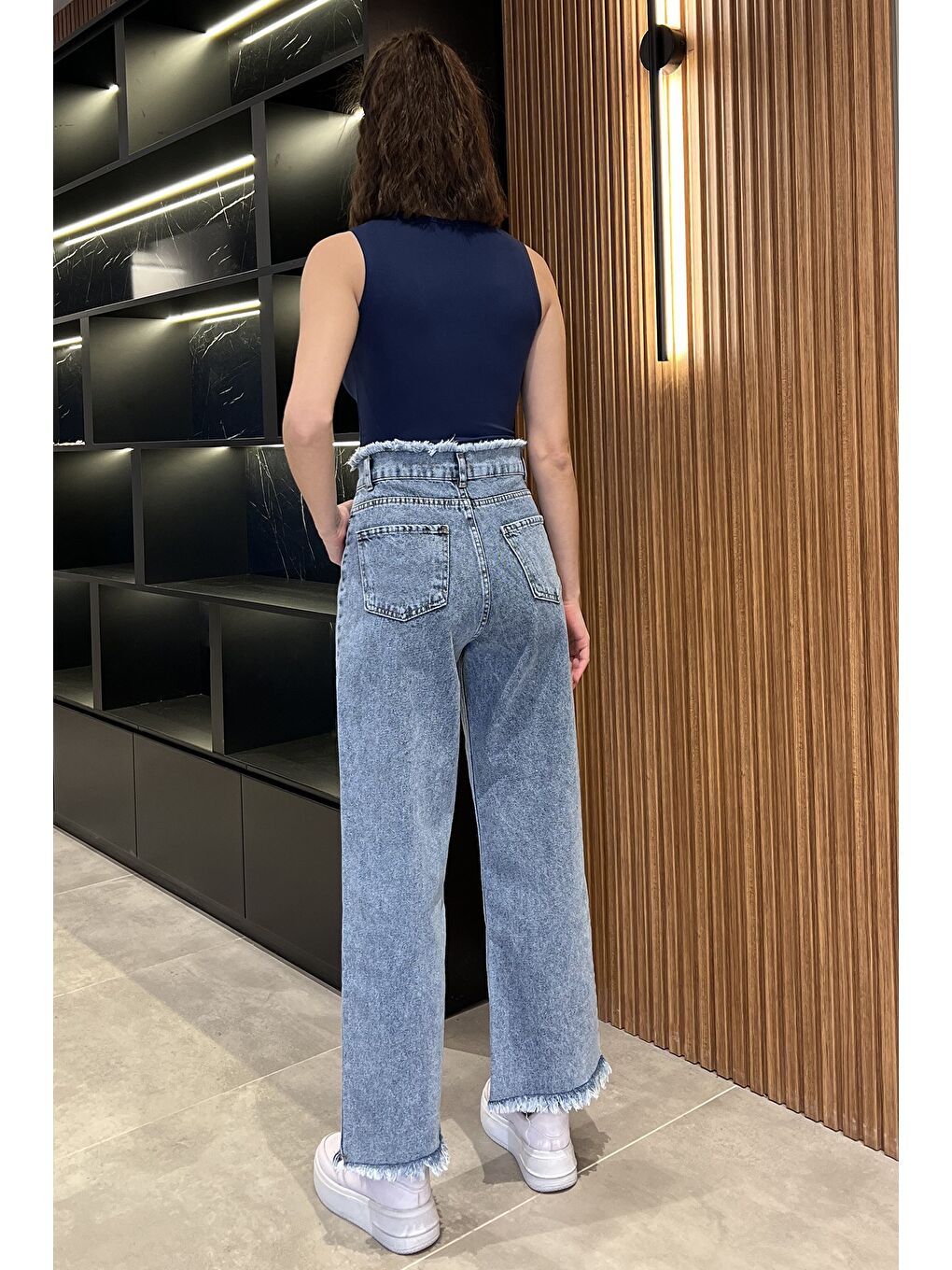 Mavi Kadın Bel Ve Paça Püsküllü Yüksek Bel Jean Jean Pantolon-2